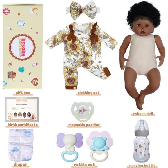 Reborn Baby Dolls Black Girl Handmade Realistic Soft Body With Curl Hair 20 inch